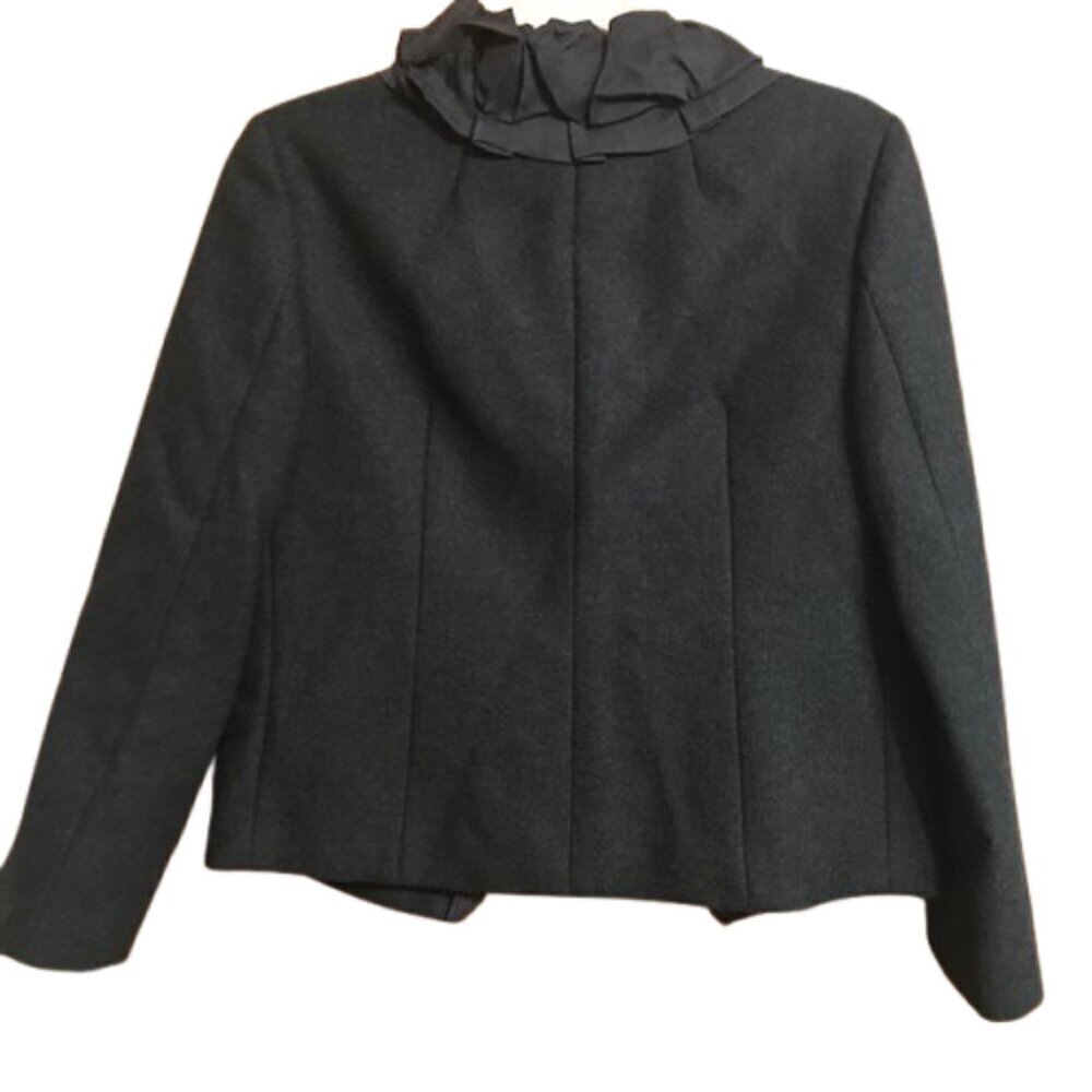 J.Crew Black Wool Silk Chimera Blazer Size 2 Ruffle Front Tailored Career Work - Picture 8 of 11